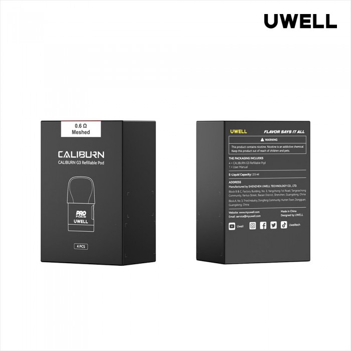 Uwell Caliburn G3 0.6Ω Meshed Kartuş 4'lü Paket Siyah Kutu