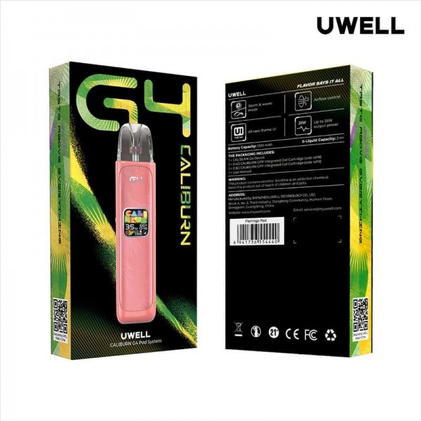 Uwell Caliburn G4 Pod Sistemi Pembe - Kutu ve Cihaz Görünümü