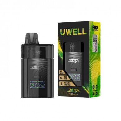 Uwell Zetta 25w Pod Sistem siyah renkli, 2000mAh bataryalı cihaz.