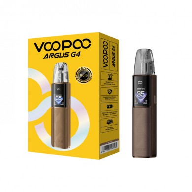 Voopoo Argus G4 Pod 35W kahverengi, ekranlı elektronik sigara kutusu.